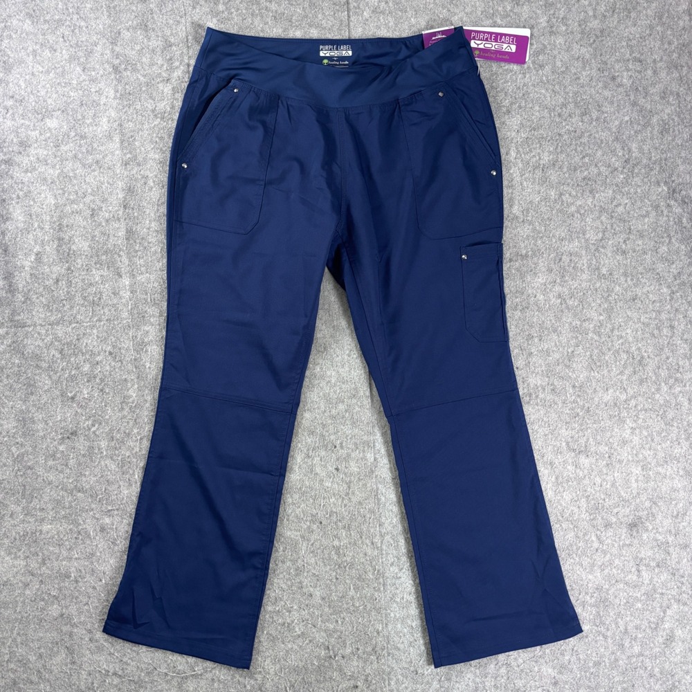 Healing Hands Purple Label Yoga Tori Scrub Pants Navy Blue Petite LP 9133P
